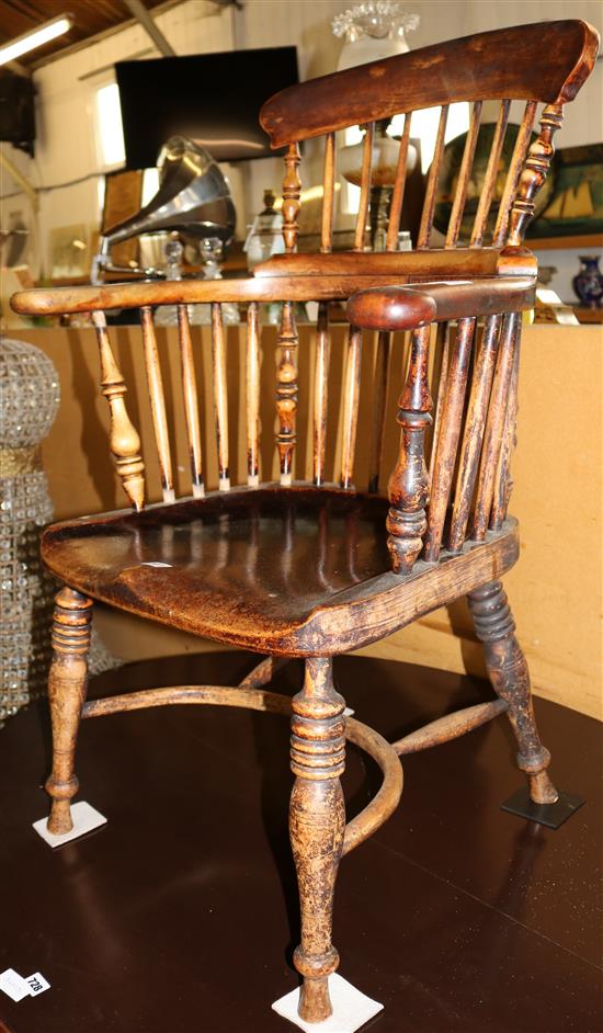 Late Victorian elm & beech kitchen stick back elbow chair